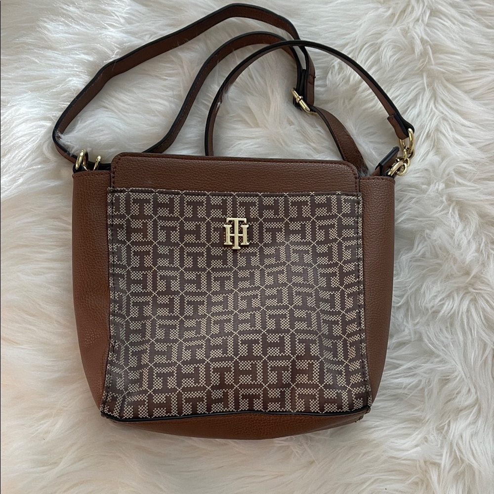 Tommy Hilfiger Brown and Tan Patterned Cross body Shoulder Bag